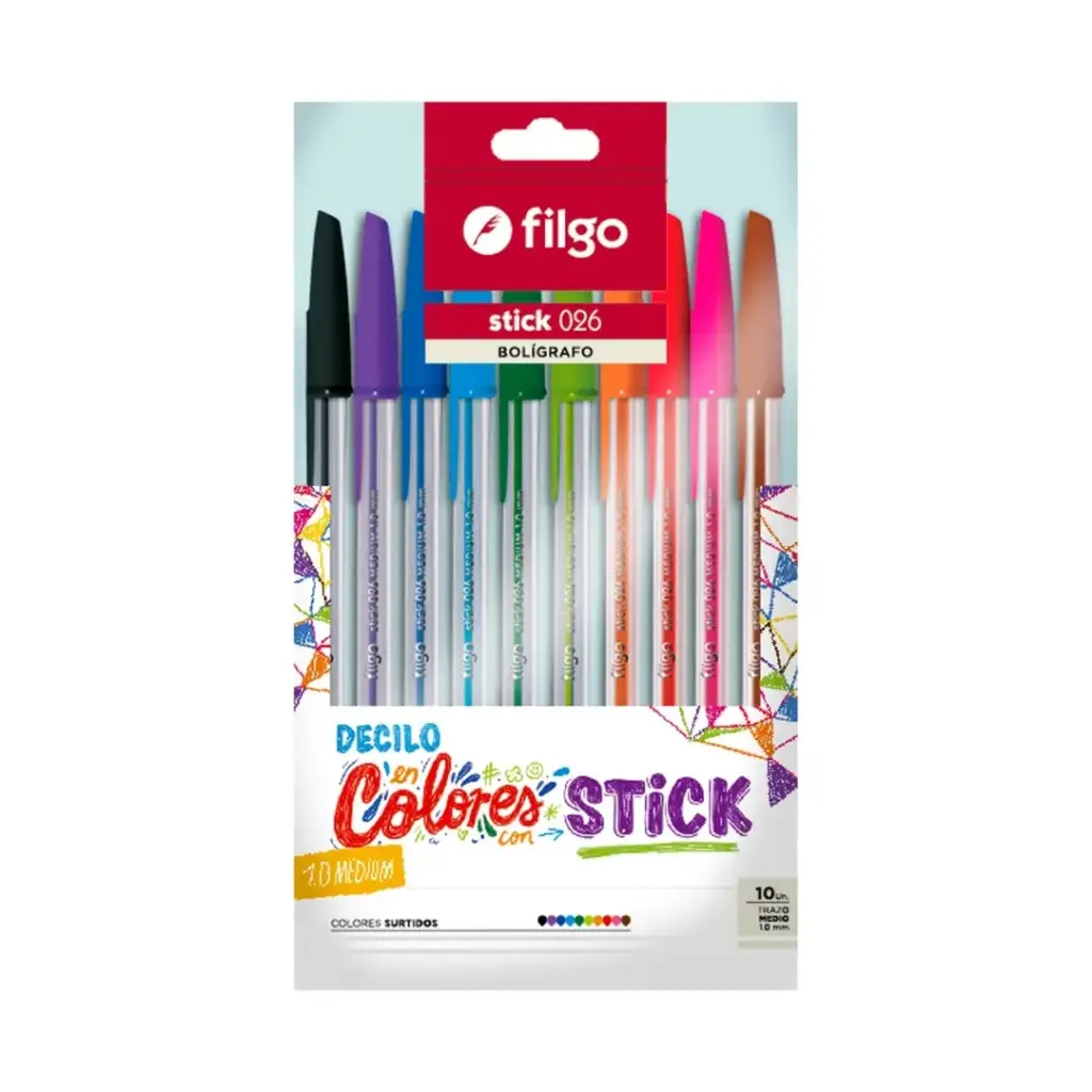 Bolígrafo Stick Flow Colores x10 Filgo 