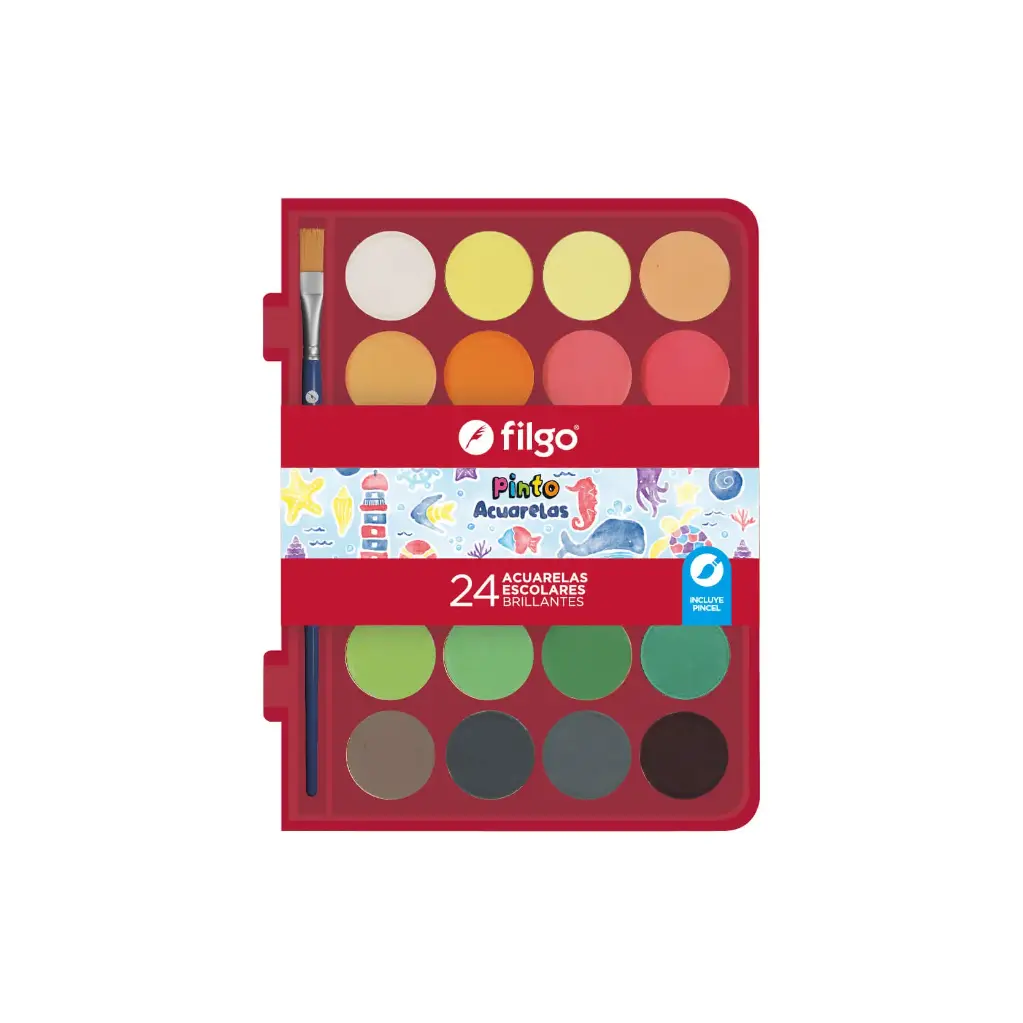 Acuarelas Pinto con Estuche Plástico x24 Colores Filgo